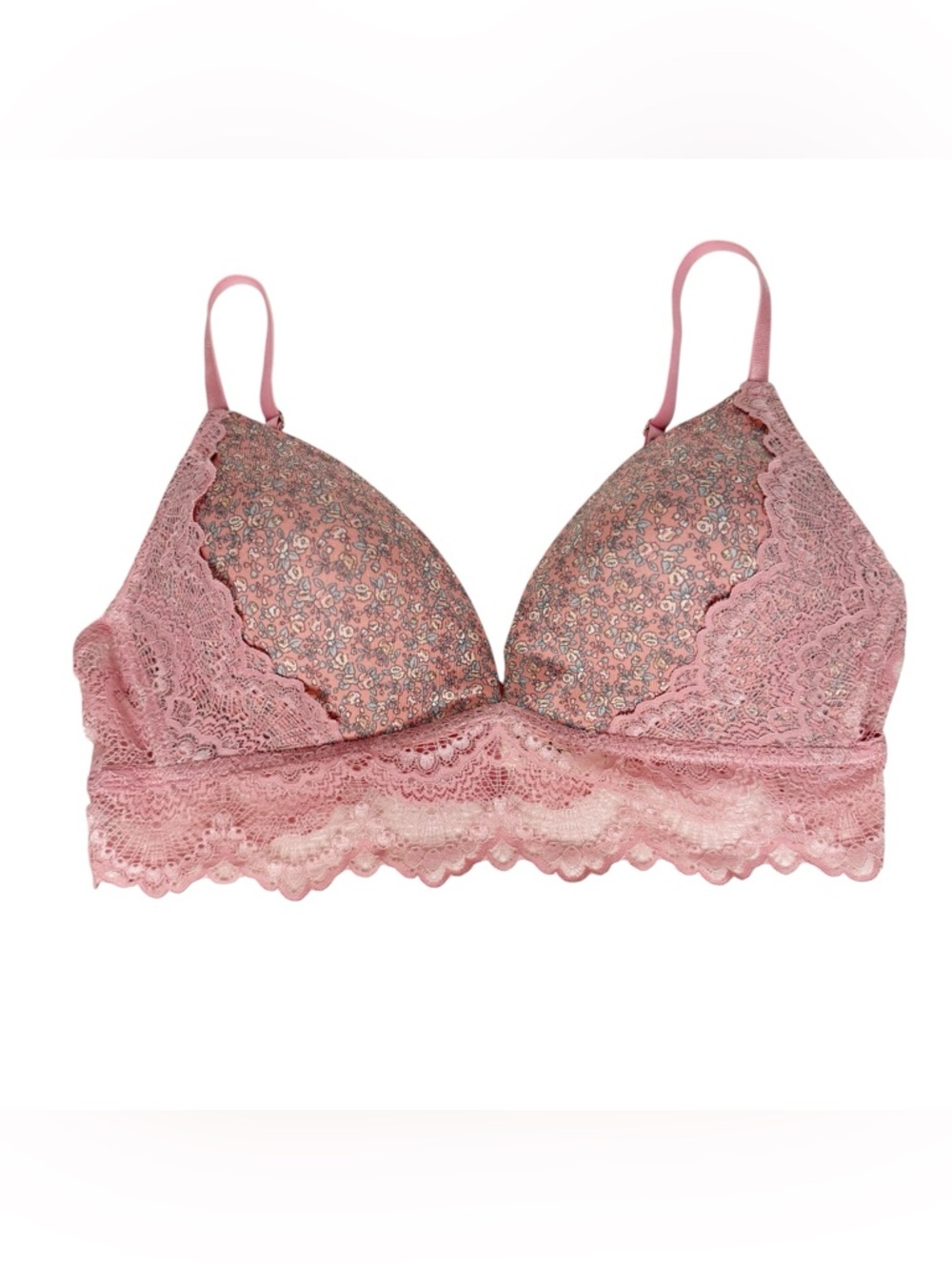 Jessica Simpson Pink Lace Micro Floral Padded No Wire Bralette 38C